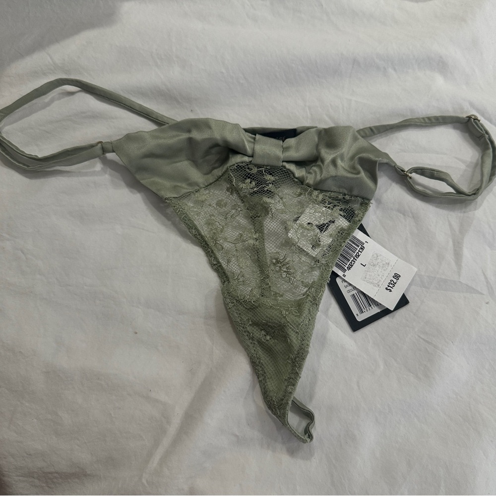 NWT Kiki de Montparnasse Cecile Thong in Sage Large Panties Underwear reg $135 - Picture 7 of 8